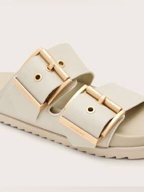 AllSaints Cream Buckle Slide Sandal. 8